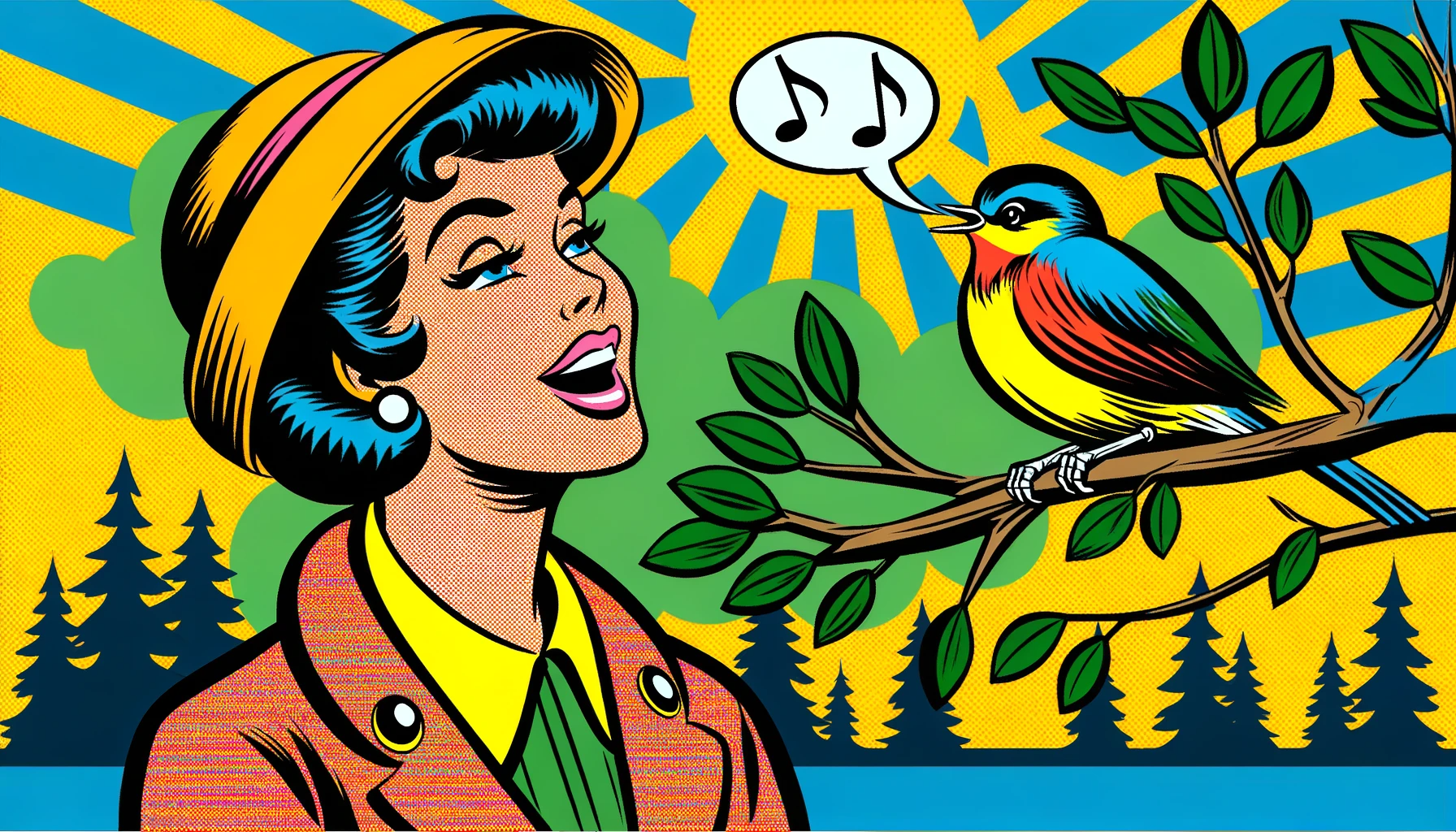 A woman listening to a bird sing